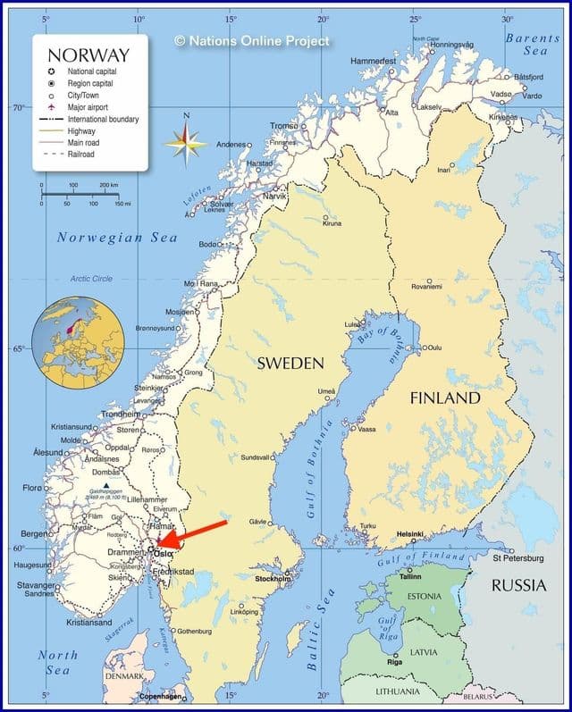 Oslo on Norway map